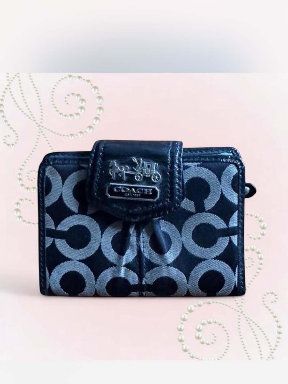 Coach Black and Gray Signature Madison C Compact Wallet